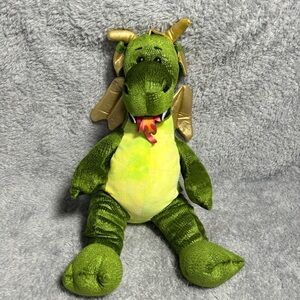 Build-A-Bear Green Dragon Plush 17” Gold Wings Horns Stuffed Animal Fantasy Toy